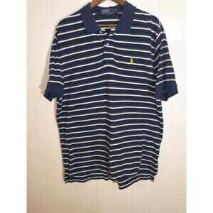 Polo Ralph Lauren Men's Navy White Custom Slim Fit Pony Logo Polo Shirt Size XL